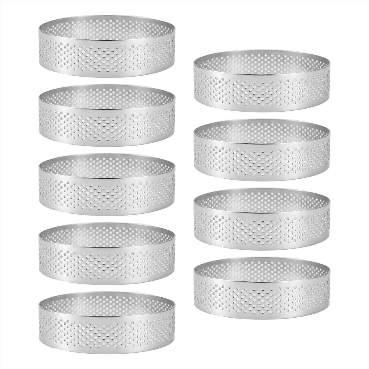AA83 9 Pack Round Tart Ring, Mousse Rings, Stainless Steel Heat- Perforated Mousse Rings, Metal Round Ring Mold