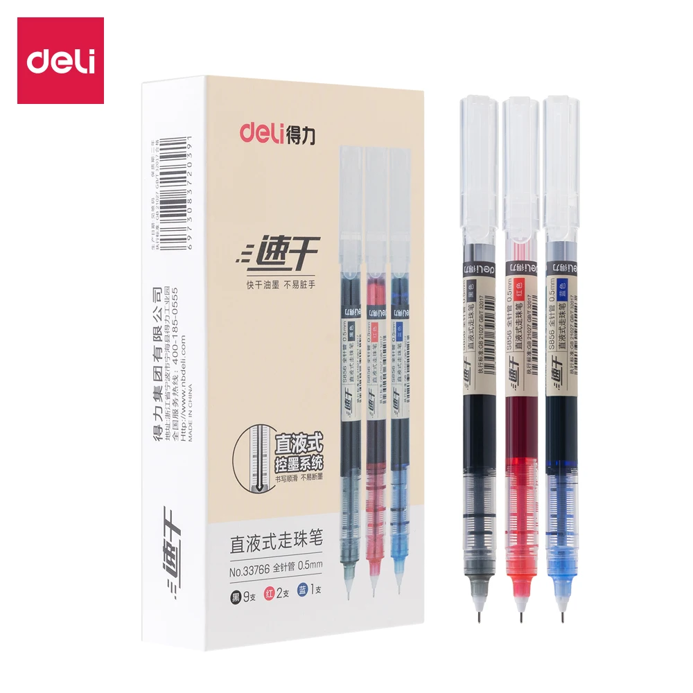 

Набор 3-цветных роликовых ручек Deli, 12 шт., прозрачный бочонок с чернилами, длительное письмо 1100 м для школы и офиса