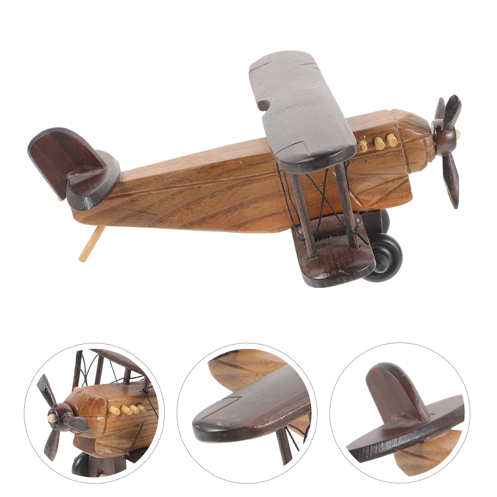 Retro Wooden Plane Toys Vintage Model Crafts Airplane Room Decor Ornament Miniature