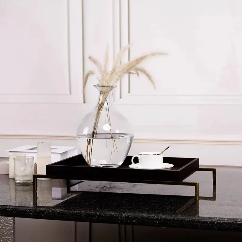 

Rectangular tray, brushed gold, stainless steel handle frame, home decoration coffee table, rectangular tray.
