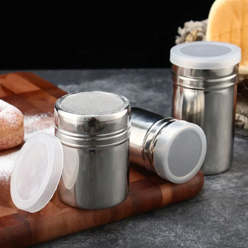 Stainless Steel Coffee Shaker Cocoa Chocolate Flour Powdered Sugar Sieve Filters Foam Spray Kitchen Cake BBQ Tools With Lid