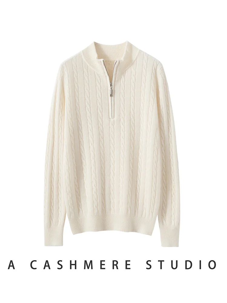 CHICUU ผู้หญิง 100% แคชเมียร์เสื้อกันหนาวคอปลอมถักแขนยาวซิปฤดูใบไม้ร่วงฤดูหนาวแคชเมียร์เสื้อถัก