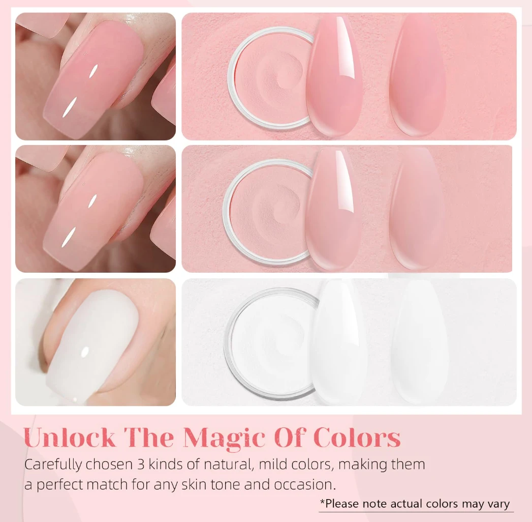 Kit de uñas en polvo de inmersión de 3 colores, juego de inicio sin formaldehído con líquido y capa base, tonos rosa, marrón y beige para principiantes, inmersión