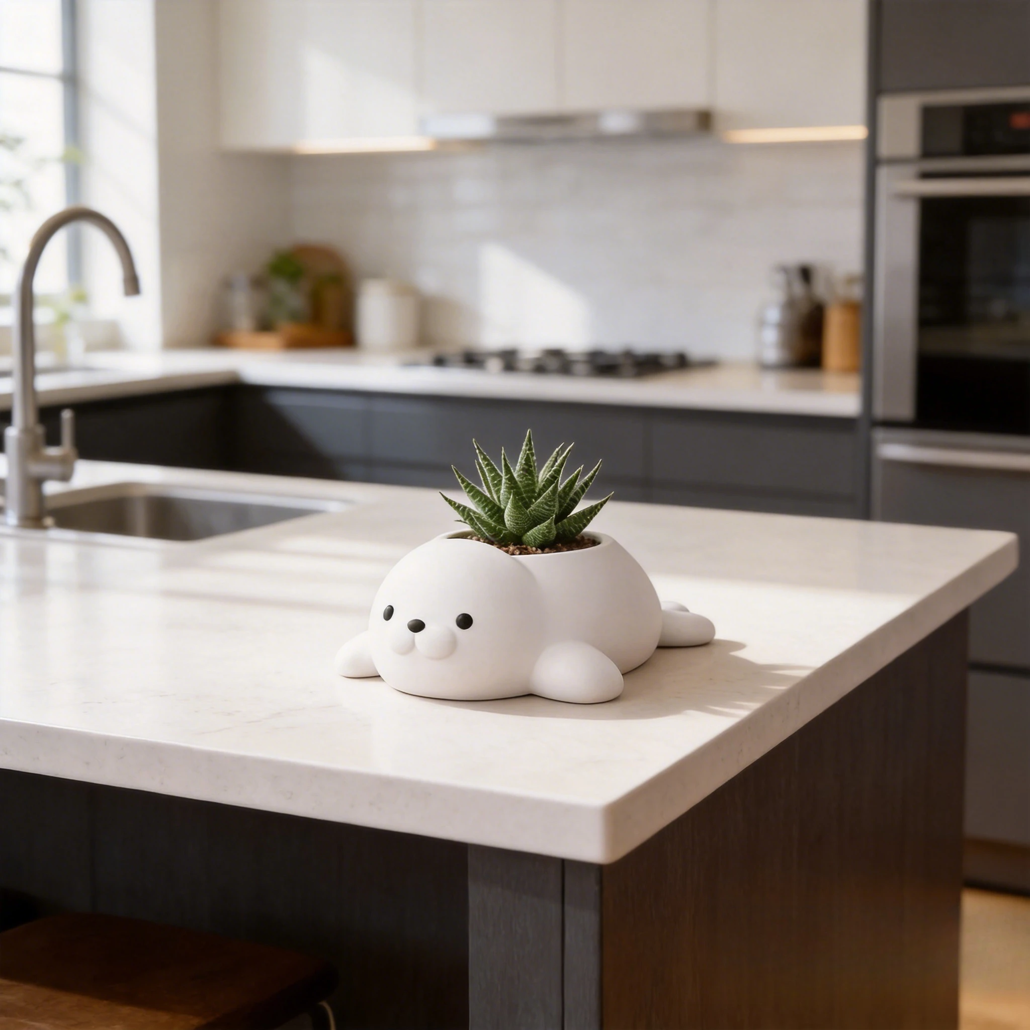 Cute Seal Mini Plant Pot White Cute Figurine Minimalist Desktop Decor Gift for Him Her Small Sculpture 3D Printed Ornament