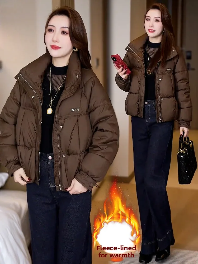 Invierno ort abajo Jaet abrigo acolchado de algodón para mujer adelgazante pan Sle coreano suelto ajuste largo cuello Sve cremallera