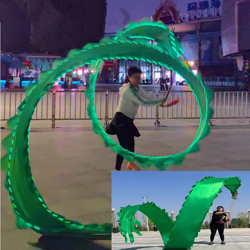 

Набор танцевальных драконов с чистой зеленой подсветкой для взрослых, традиционный реквизит для фестиваля, одноразовый (голова дракона не имеет светодиод))