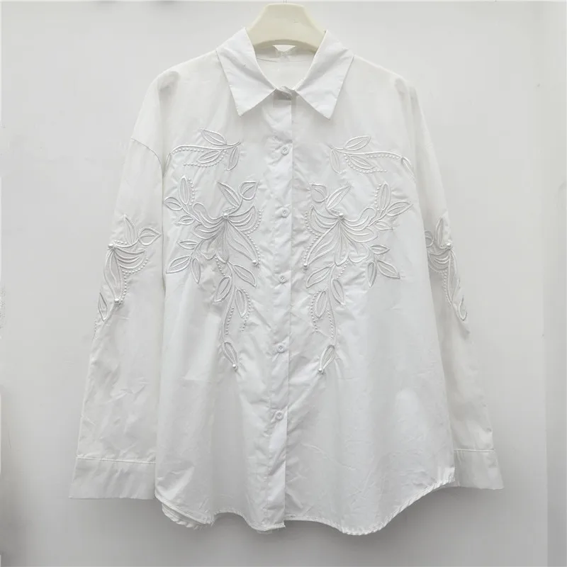 

SuperAen, европейская и американская летняя новая мода 202, свободная однобортная рубашка с длинными рукавами и лацканами, рубашки с вышивкой