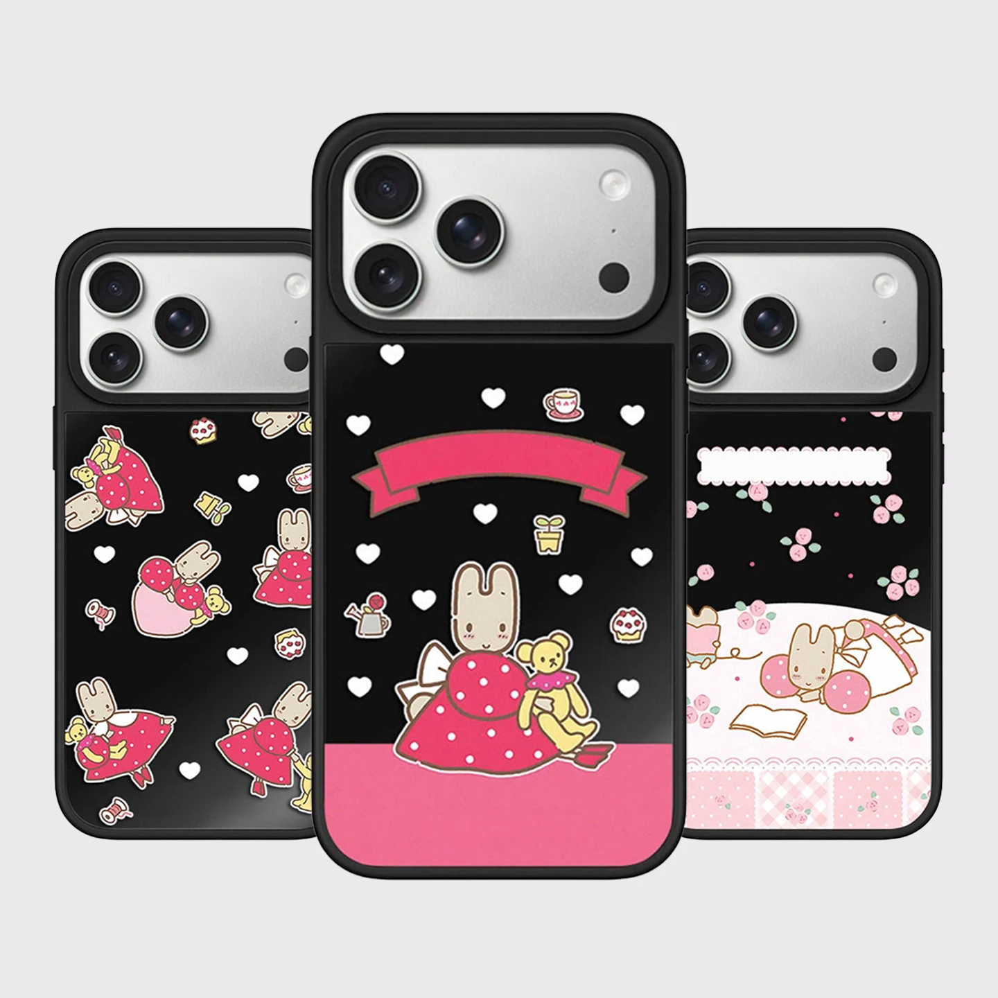 

Cartoon Red Dress Rabbit Black Mirror Surface Magnetic Phone Case Cover for IPhone 13 14 15 16 17 Pro Max Case for IPhone 17 Air