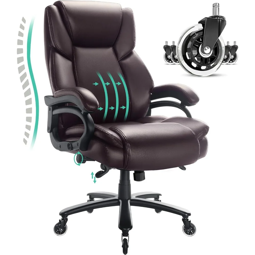 

Big and Tall Office Chair, 500lbs Office Chair for Heavy People - Adjustable Lumbar Support, Quiet Rubber Wheels Heavy Duty Met