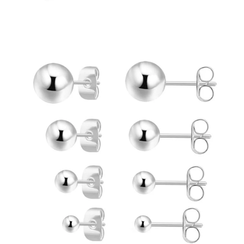 Pendientes tipo botón de plata fina 925 para mujer, pendientes de plata de ley, piercings múltiples, juego de 5 pares de pendientes de 2mm, 3mm, 4mm, 5mm y 6mm