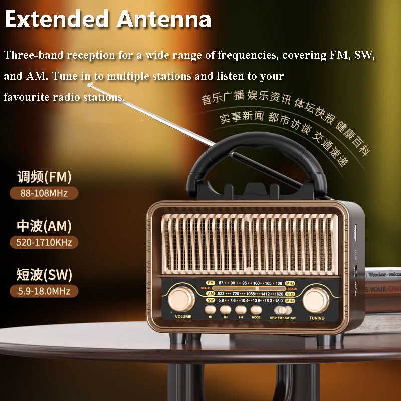 المحمولة الرجعية DSP راديو FM AM SW كامل النطاق أجهزة الراديو استقبال قابلة للشحن بلوتوث 5.4 المتكلم صندوق تشغيل الموسيقى دعم TF بطاقة USB AUX