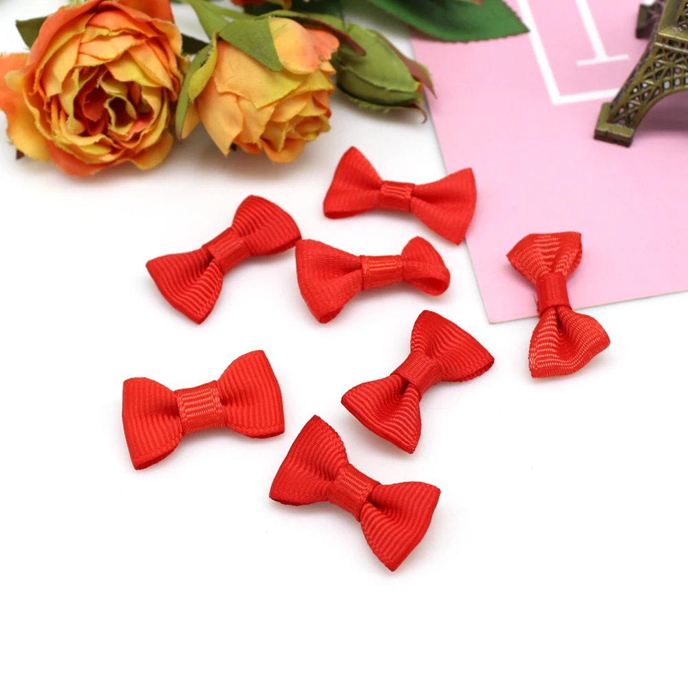 50/100pcs 15mm-30mm Mini Threaded Ribbon Bow Tie Mix Hair Accessory Small Satin Ribbon Bows Flower Appliques sew Craft