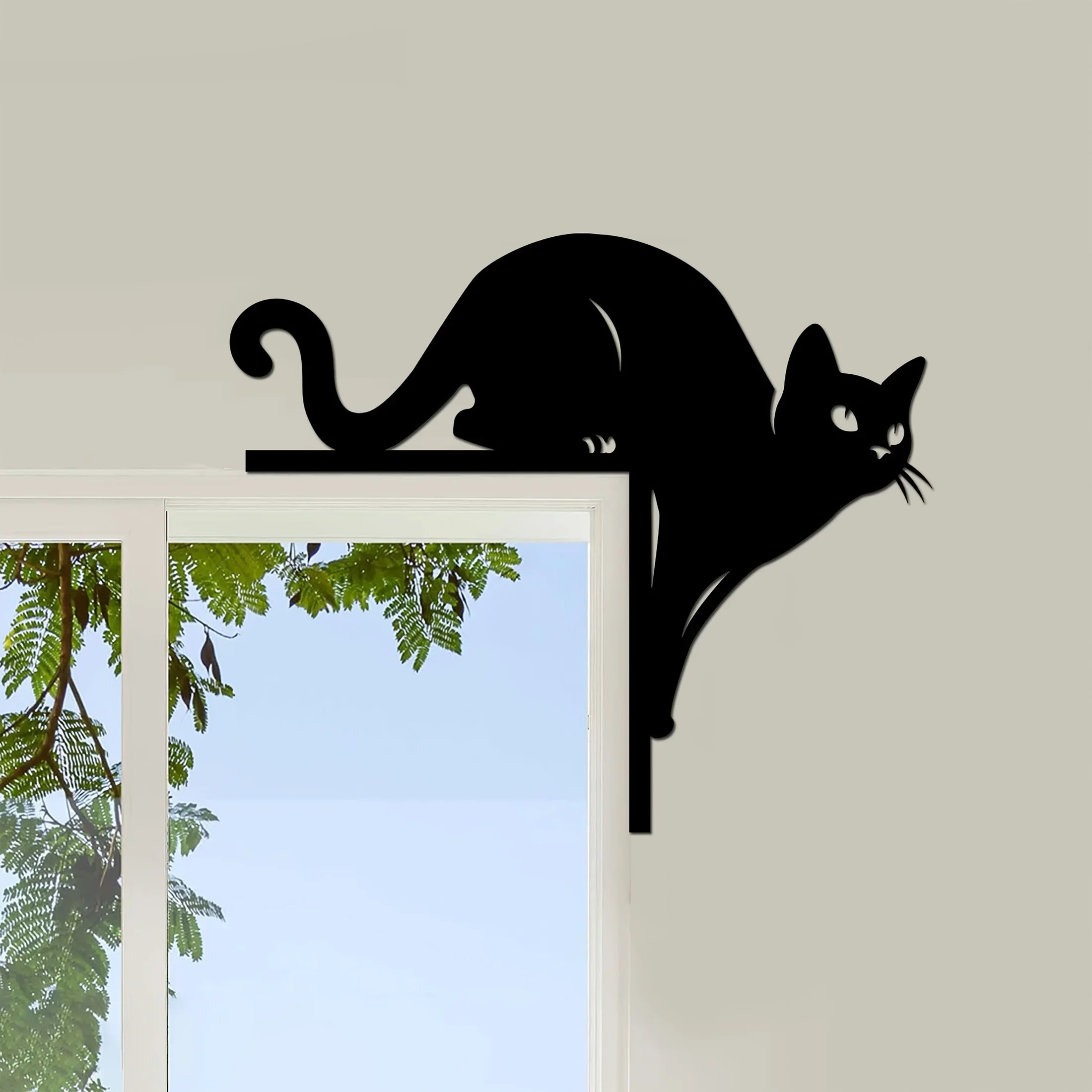 Vintage Black Cat Silhouette Wall Art - Iron Halloween Decor for Door Top, Frame, and Corner, No Electricity Needed, Featherless