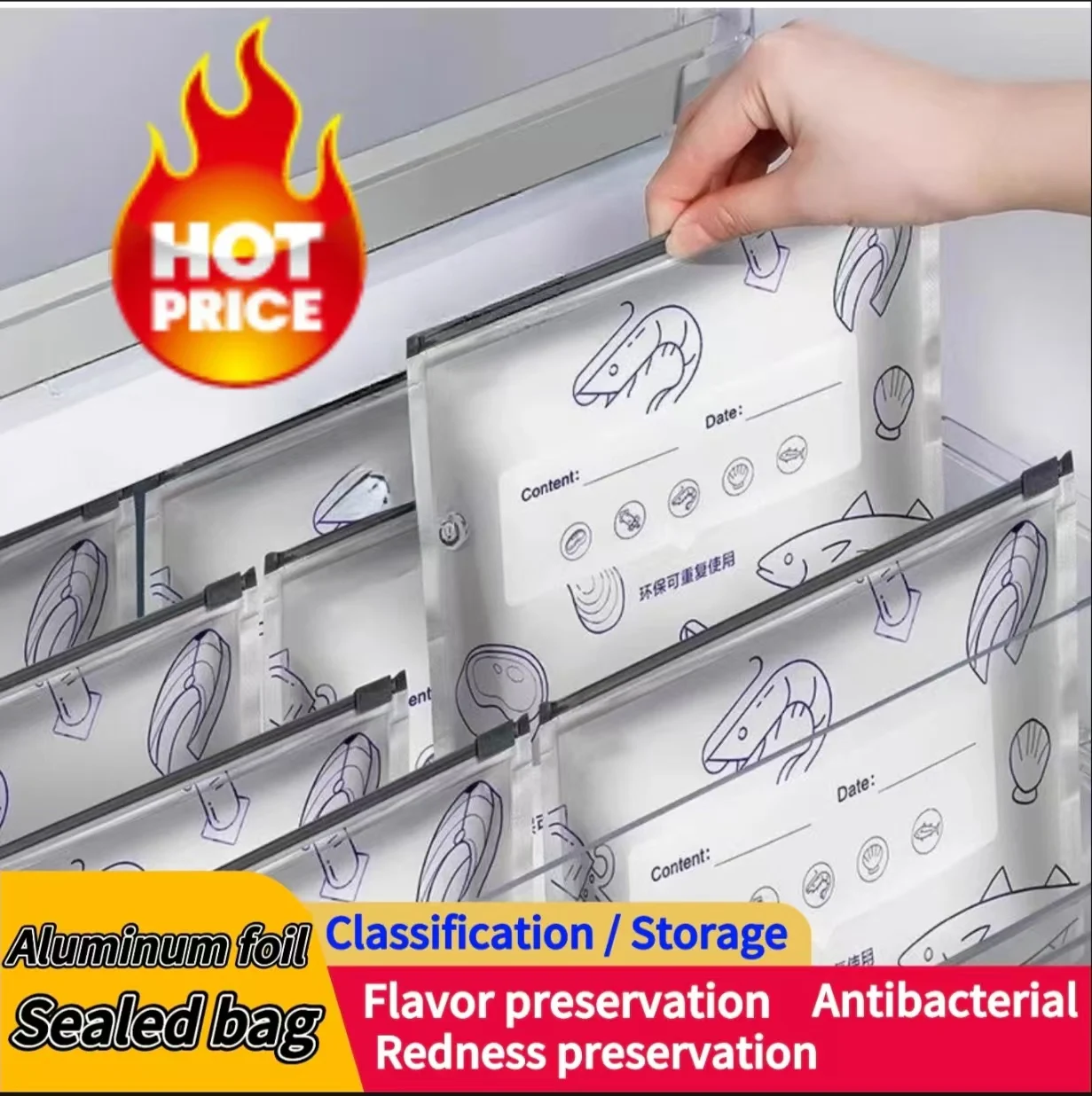 15/80PCS Aluminum Foil Storage Bags Freezer Sealed Organizers Food Packaging Reusable Pantry Odor-Proof Bag Kitchen Essential