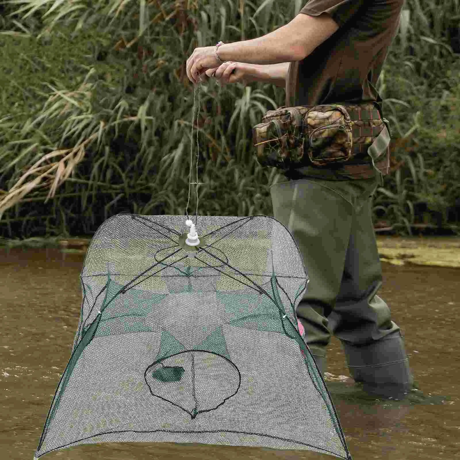 Foldable Crab Net Trap Cast Dip Cage Fishing Net for Fish Minnow Crawfish Shrimp Umbrella Design (Twelve Entrance)