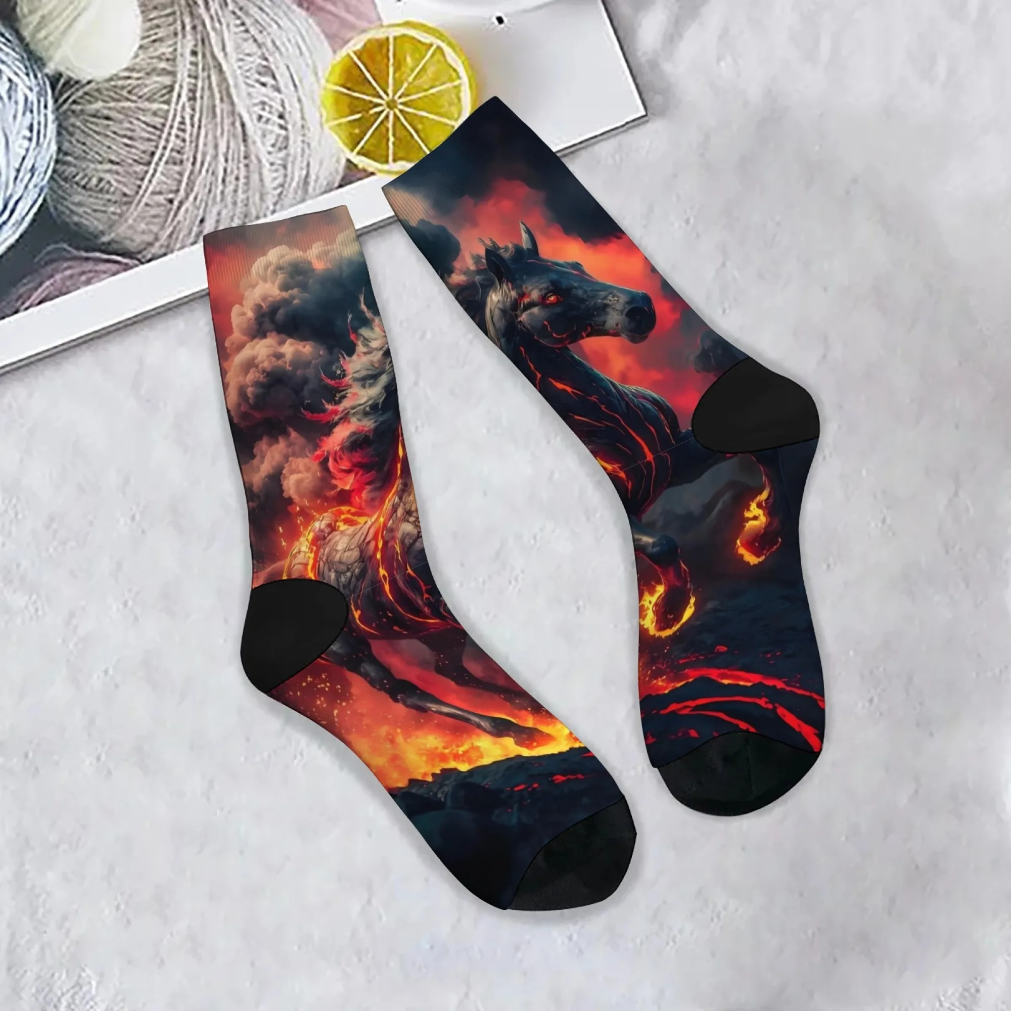 

Volcano Wild Horse Novelty Socks Harajuku Retro Style Casual Fashion Men's Socks Crazy Party Gift Hip Hop Happy Funny Socks