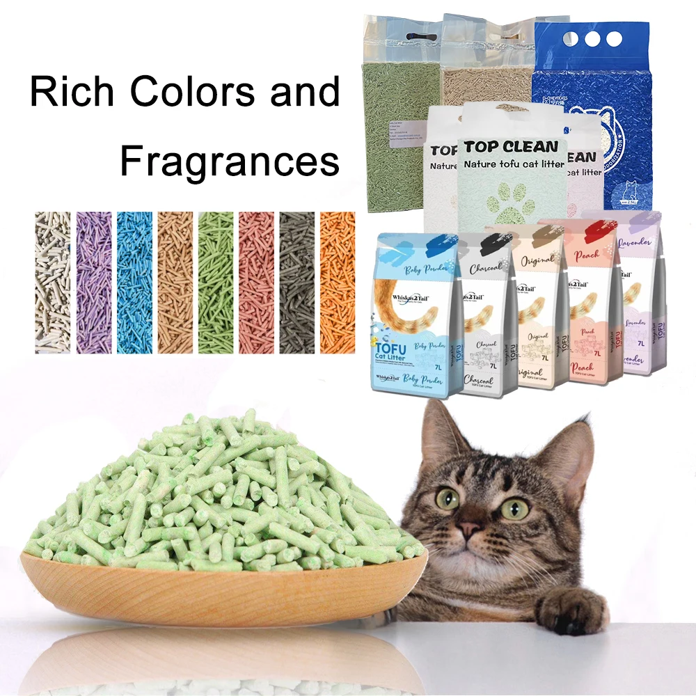 Tofu Cat Litter 1.5mm 2mm 3mm Highly Adsorbent Fast Clumping Dust-Free  Eco-Friendly Flushable ODM Factory Price Soybean-Based