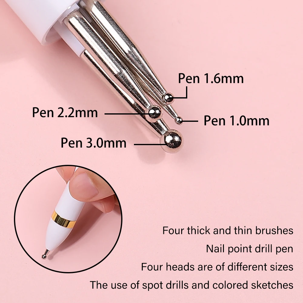 4 in 1 Nail Art Dotting Tools Nail Drill Point Nail Tools Dot Painting Tools Nail Point Press Type Point Drill Pen Rotary Tool