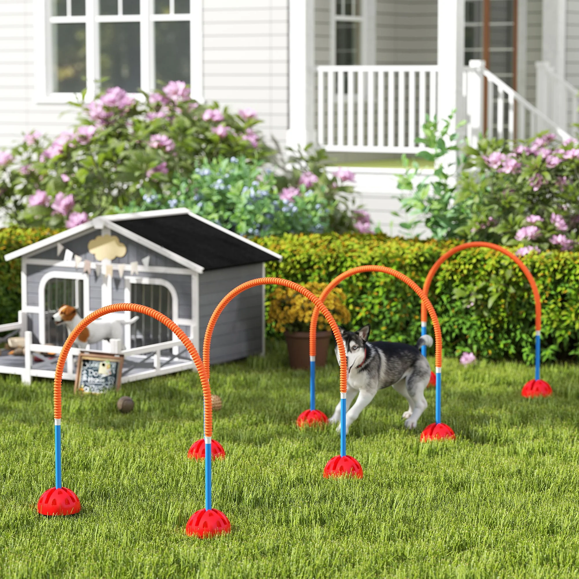 Set di agilità per cani PawHut Attrezzatura per agilità riutilizzabile in 4 pezzi per set di boccole per addestramento per cani