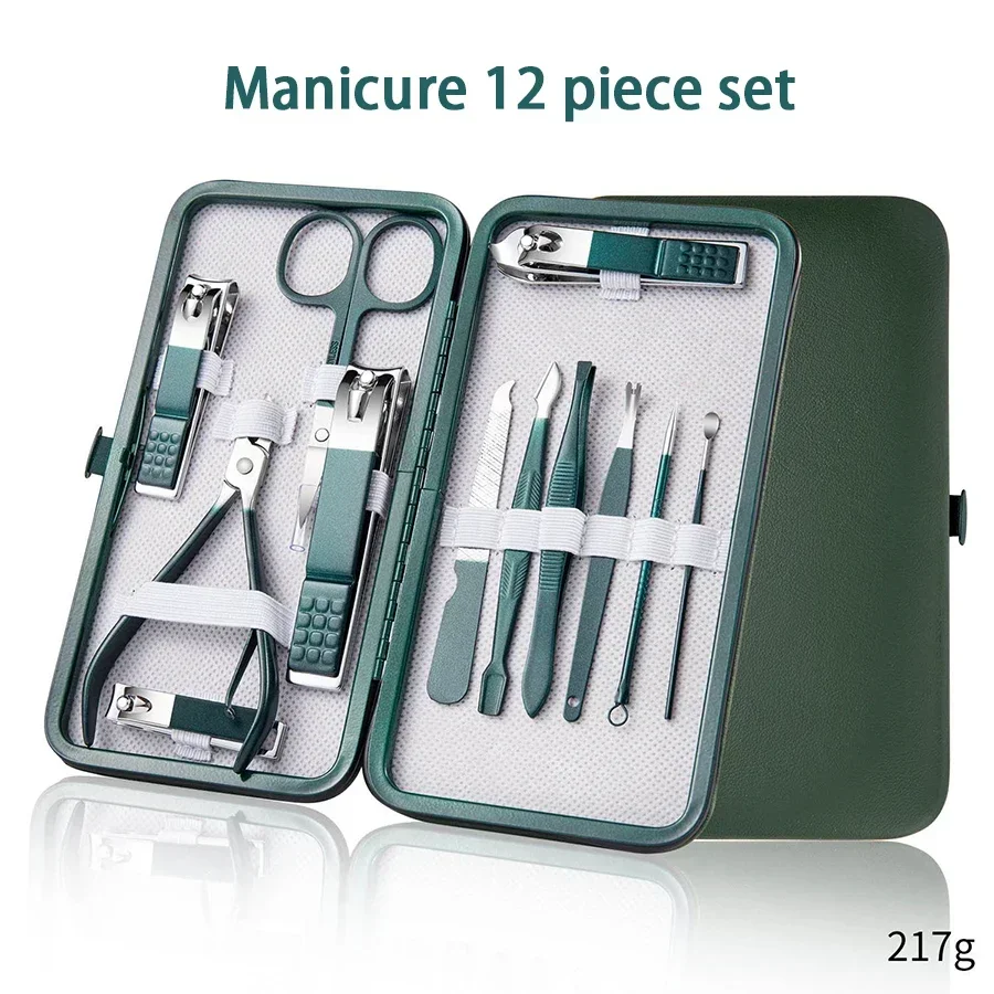 Conjunto profissional de manicure com estojo de couro, kit Nail Clippers, ferramentas de aço inoxidável para unhas para homens e mulheres, 7-18 pcs