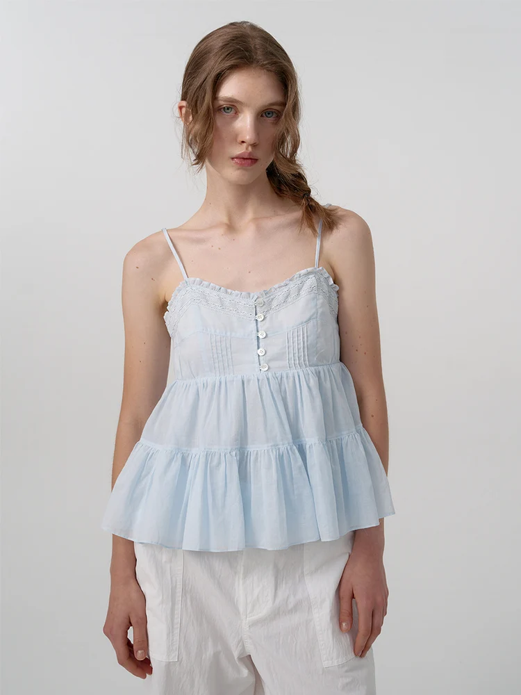 

Модная хлопковая майка с рюшами и кружевной отделкой, женская, нежная, для ношения под одеждой, цельная, стандартной длины, однотонная