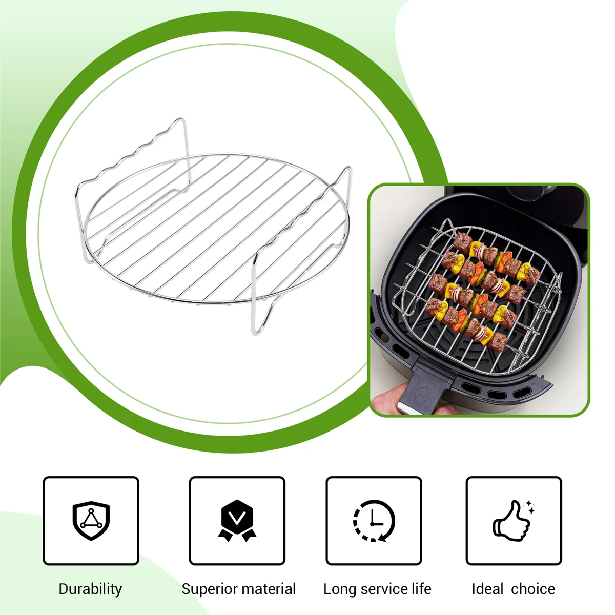 꼬치가 있는 다목적 더블 레이어 랙 세트, 에어 프라이어 액세서리, XL 파워 에어프라이어용, 핫 세일, 2 개
