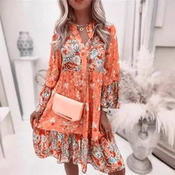 Casual Floral Print Dresses For Women 2025 Sping Summer Boho V Neck Loose A Line Dress Elegant Beach Party Dress Robe Femme sexy