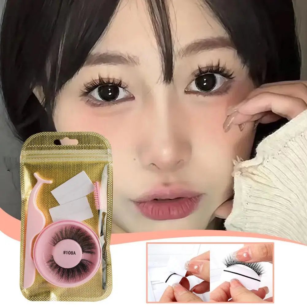 Self-Adhesive Glue-Free Fake Eyelashes Set Natural Thick Fake Eyelash Extension 3D Big Eye New Manga Lashes