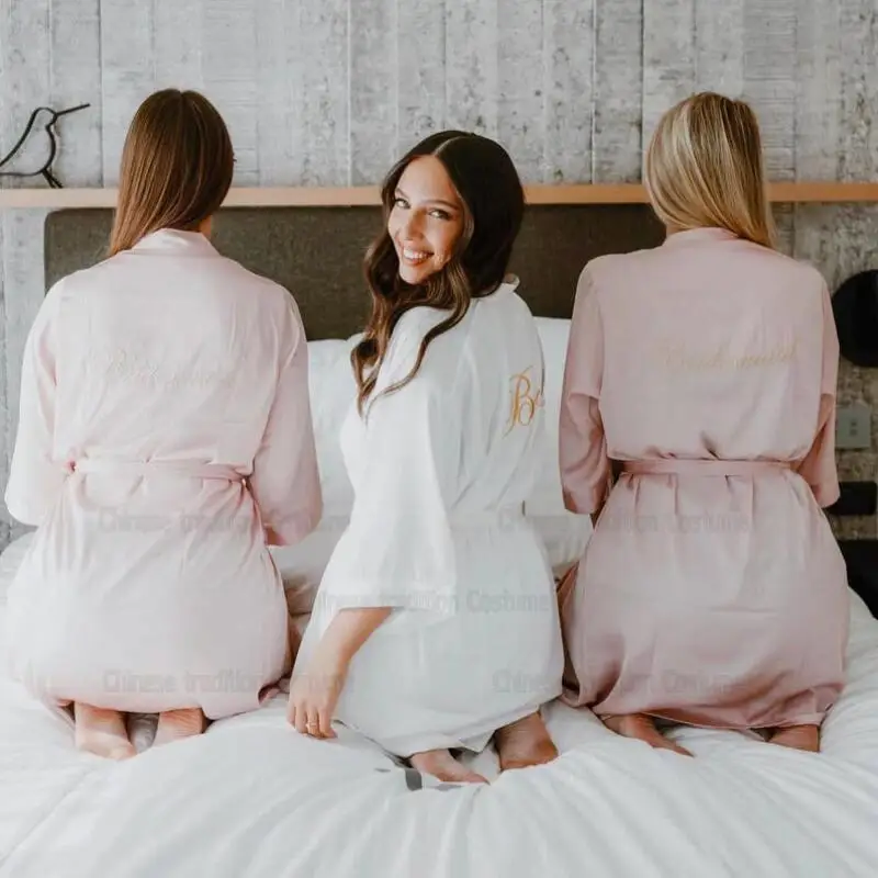 

Rayon Robe Bride Wedding Vestidos Dress Embroider Bridesmaid Team Kimono Gown Lady Sexy Loungewear Sleepwear Homewear Robes
