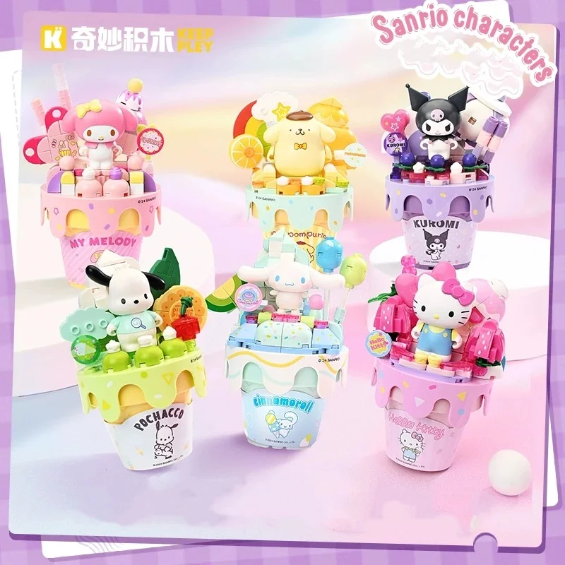 EllEPPLRY-Modèle de jouet d'assemblage pour enfants, Sanurgente Ice Cream Cone, Hello Kitty, Kuromi, Cinnamoroll, Ornements pour filles, Cadeau de vacances