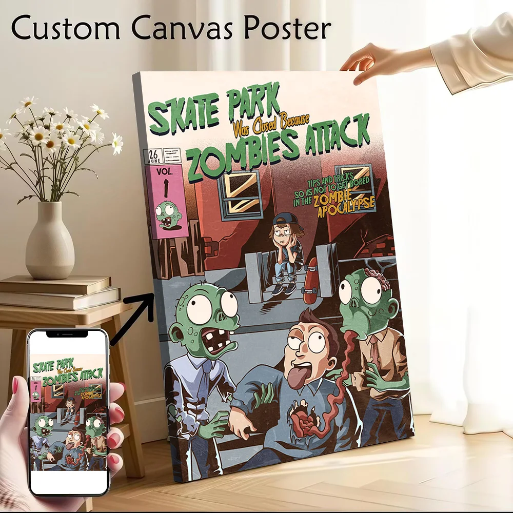 Skate Zombies Canvas Poster Wall Art Customizable High Quality Printed Picture for Vintage Decor Living Room Painting Bedroom