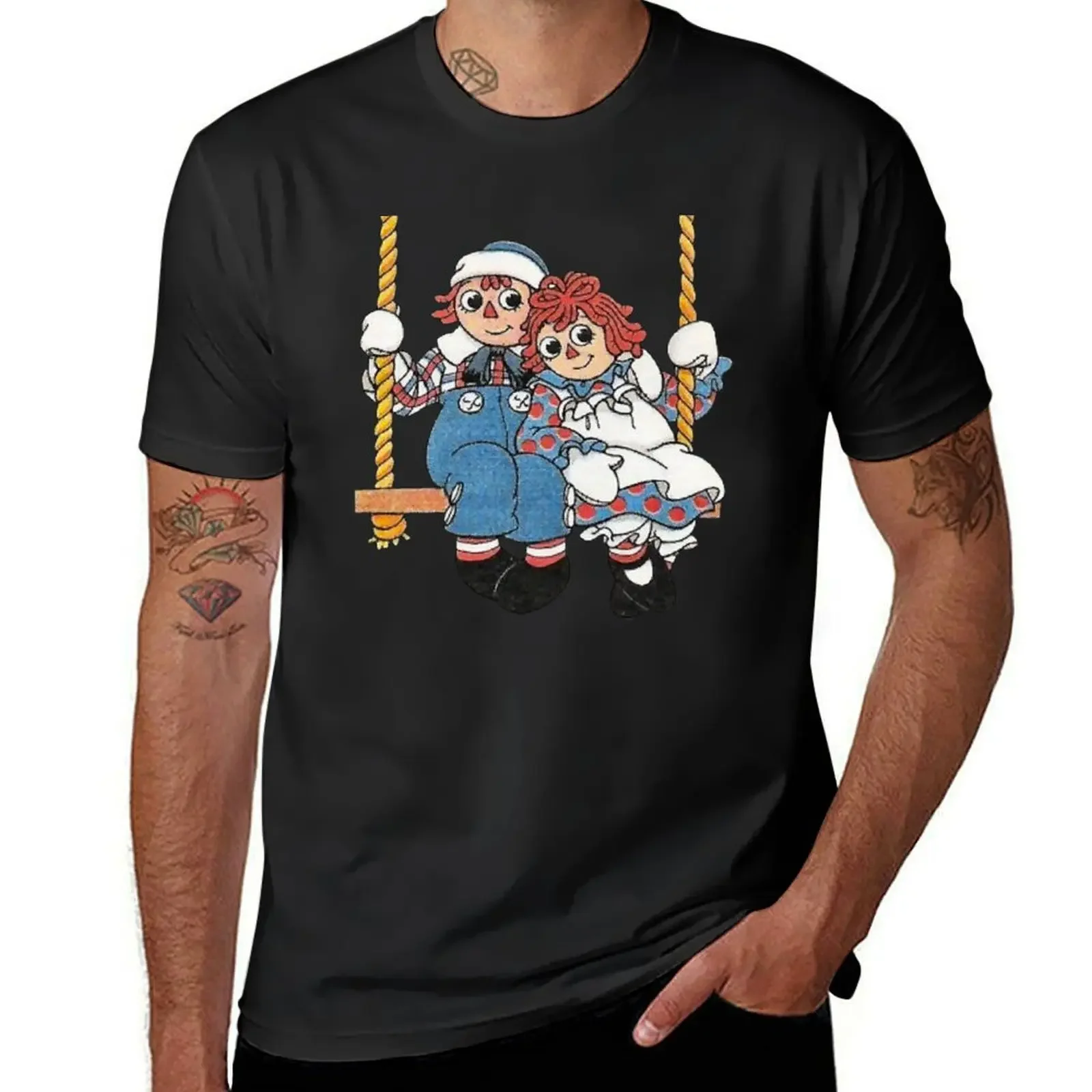 Raggedy ann and andy on a swing T-Shirt shirts graphic tee vintage clothes plus sizes mens fashion