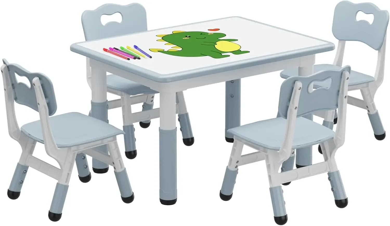 Height Adjustable Toddler Table and 4 Chairs Set for Ages 2-10, Graffiti Desktop, Non-Slip Legs, Arts & Crafts Table, Children A