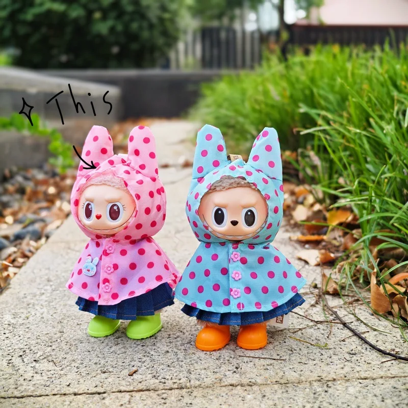 

Doll's Clothes For Labubu 17cm The Monster Outfit Accessories Clothing DIY Kids Gift Cute Candy Color Raincoat Colorful Dots
