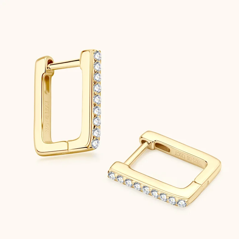 Trendy Design Nickle free 1.5mm Sparkling Moissanite 925 Sterling Silver Rectangular Earrings For Women Party