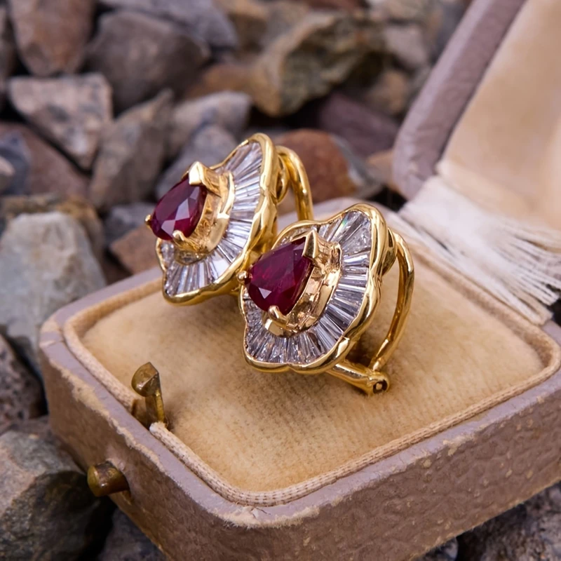 1pair Luxury Women\'s Earring Red Cubic Zirconia Wedding Anniversary Stud Earring Gift Women\'s Elegant Accessory Jewelry