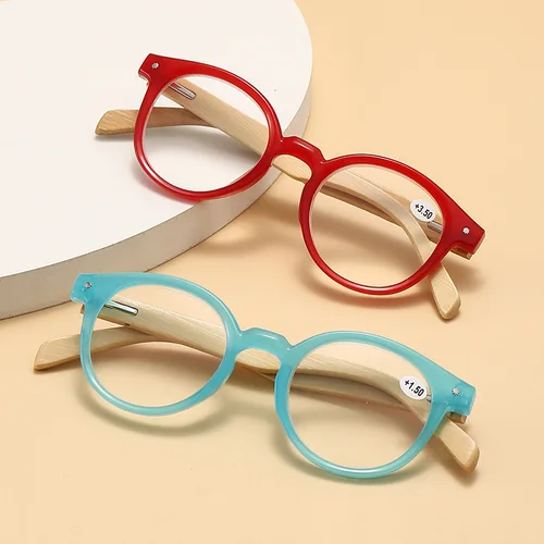 Imagen 2 del producto Gafas de lectura Retro con montura redonda pequeña para ancianos, gafas de presbicia antiluz azul de alta definición, gafas de madera de bambú, nuevas