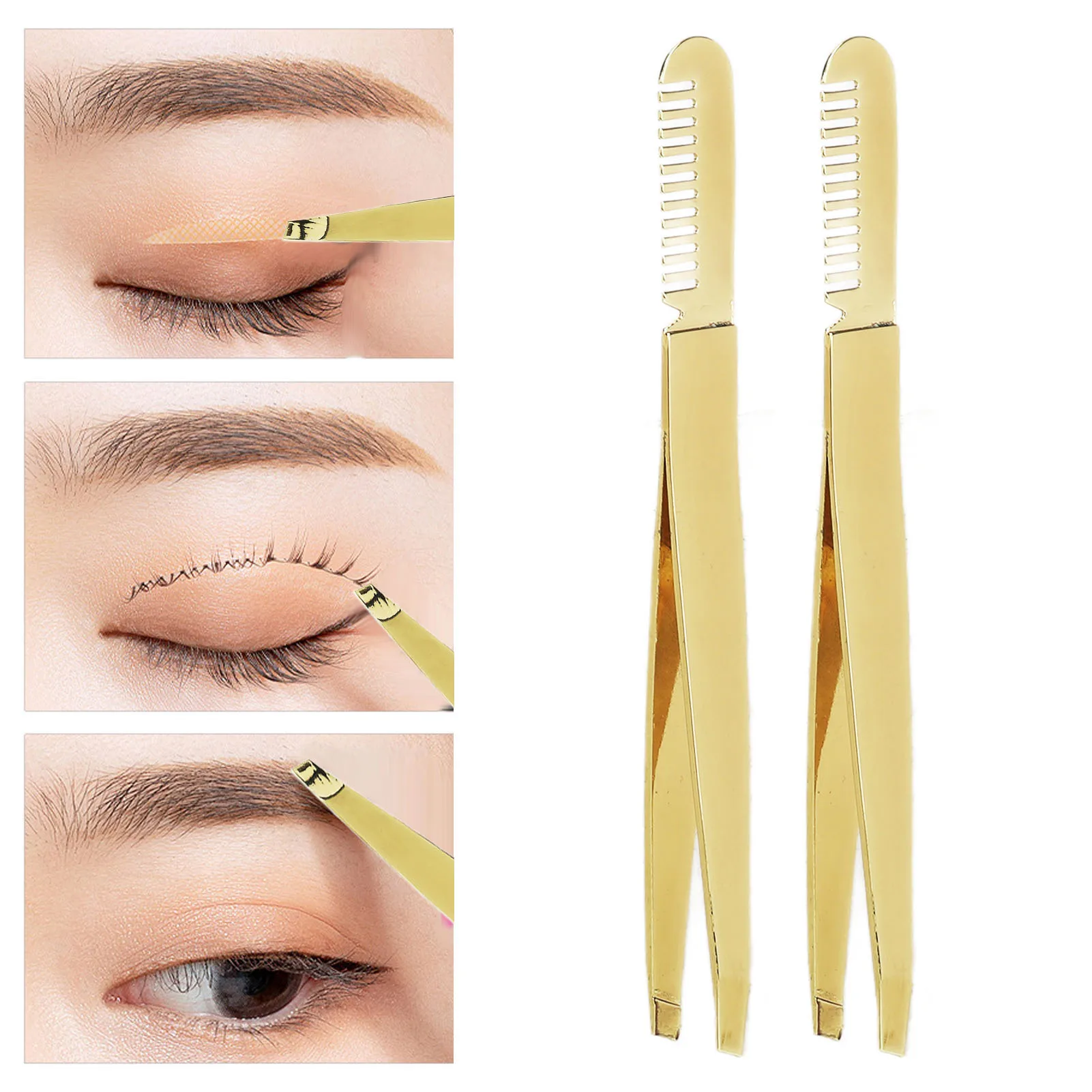 2PCS Eyebrow Tweezers Dual Heads Firmly Clamp Comb Stainless Steel Eyebrow Trimming Tool