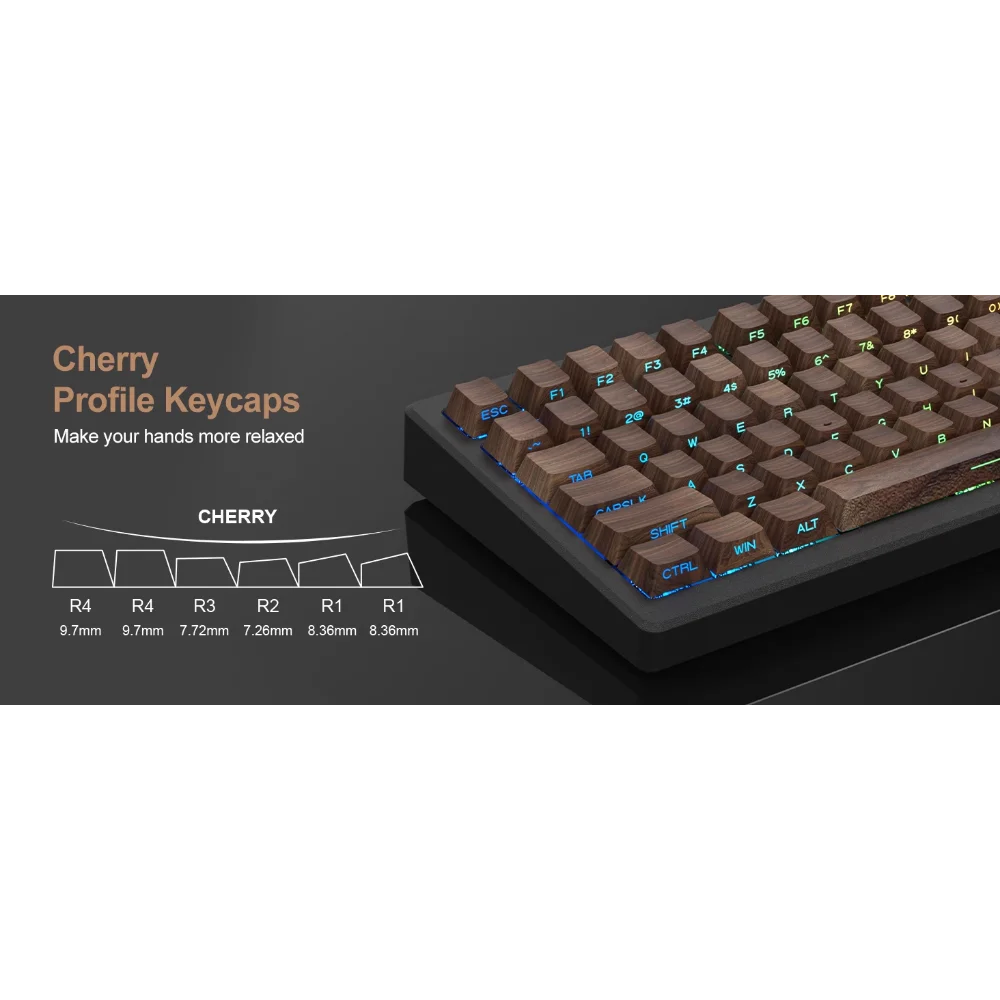 Imagem -05 - Translúcido Pbt Keycaps para Teclado Mecânico Walnut Cereja Grão Side-gravado Faça Você Mesmo 61 87 98 108 61