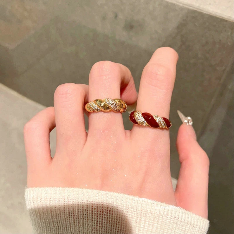 Vintage 18K Gold Filled Zircon Adjustable Twist Ring For Women Banquet Accessories Gift