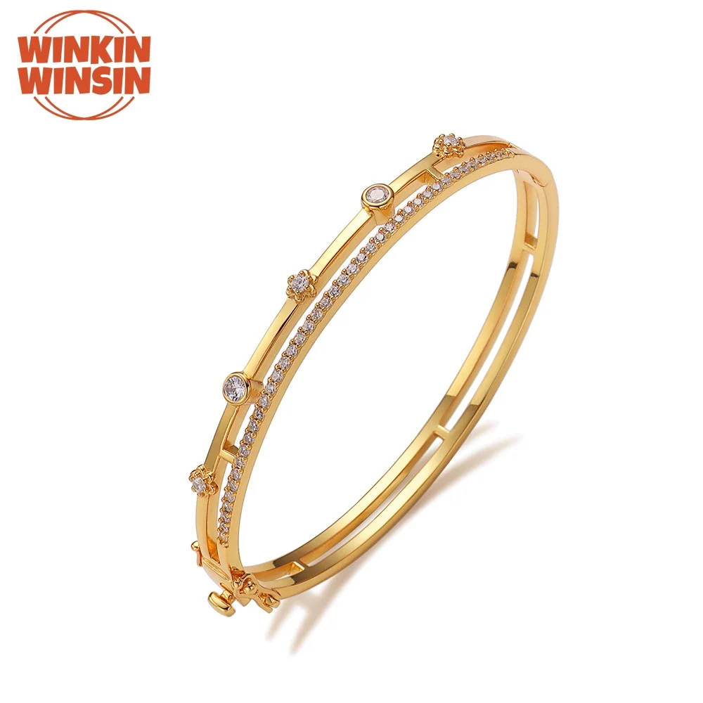 

Winkin Winsin High Quality S 925 Sterling Silver Bangle Double-Layer Diamond Bracelet Champagne Gold Bracelet Jewelry