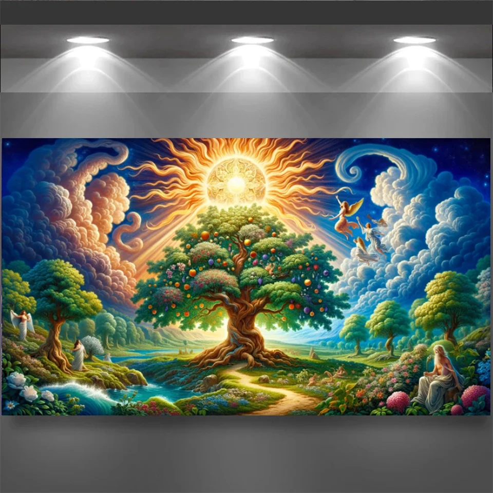 

DIY алмазная живопись искусство фэнтези рай сад священное дерево пейзаж ангел 5D вышивка крестиком мозаика вышивка украшение дома