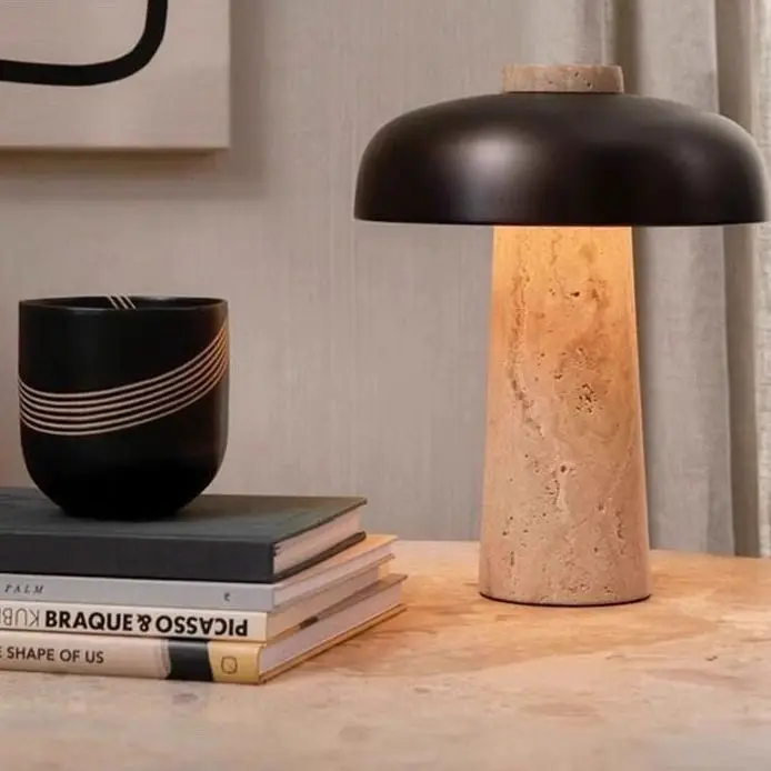 

Nordic Vintage Creative Yellow Travertine Mushroom Table Lamp Lighting Fixture for Living Room Bedroom Study Room Bedside