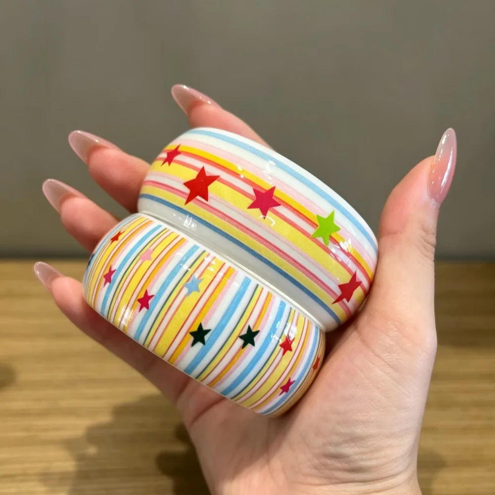 2Pcs/Set Elegant Colorful Stripe Star Geometric Resin Bracelet Retro Harajuku Y2K Summer Stackable Bangles Set Women Jewelry