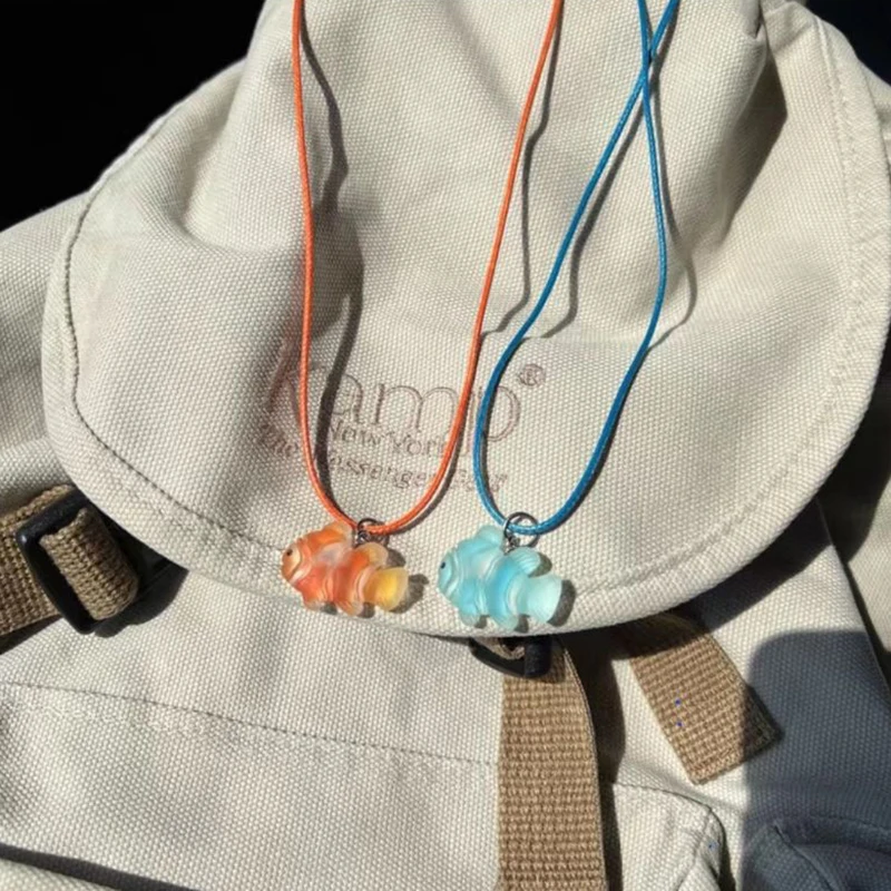 Koreanische Art Mode Cartoon Goldfisch Anhänger Halskette Seil Kette niedlichen Meeres tier Halskette für Frauen Schmuck Zubehör