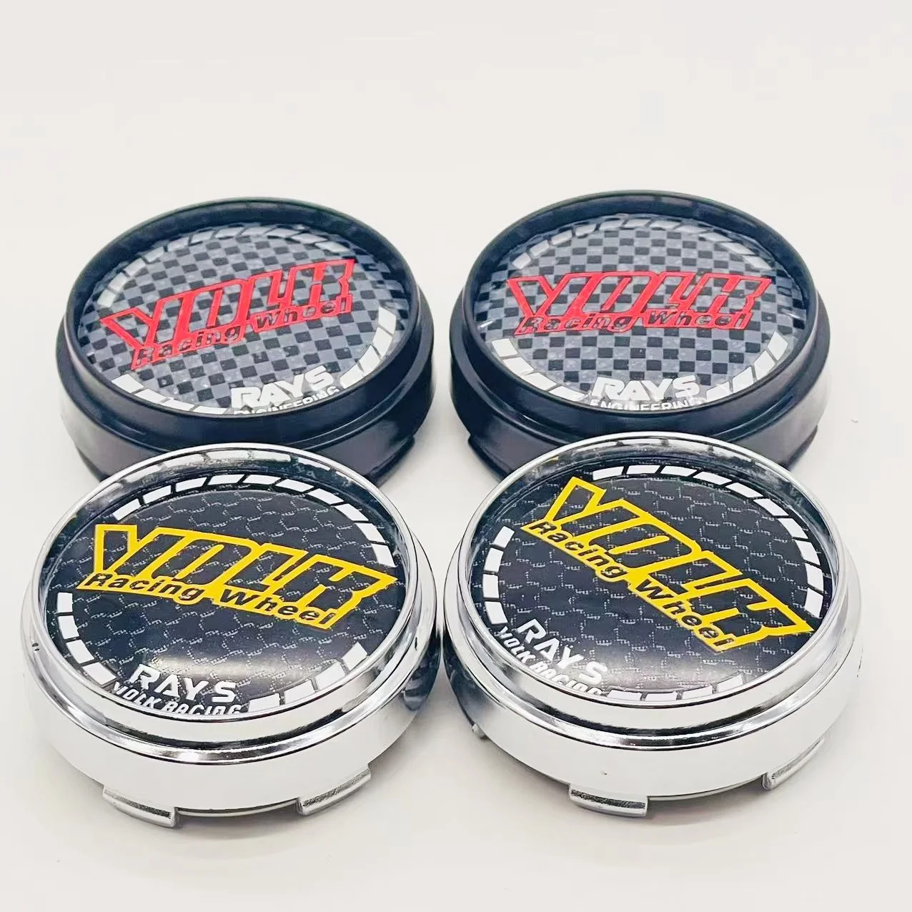 

4pcs Sport Rim Cap Clip 66mm VOLK RAYS Emblem Badge Sticker Wheel Center Hub Caps Car Cover Cap Black & Silver