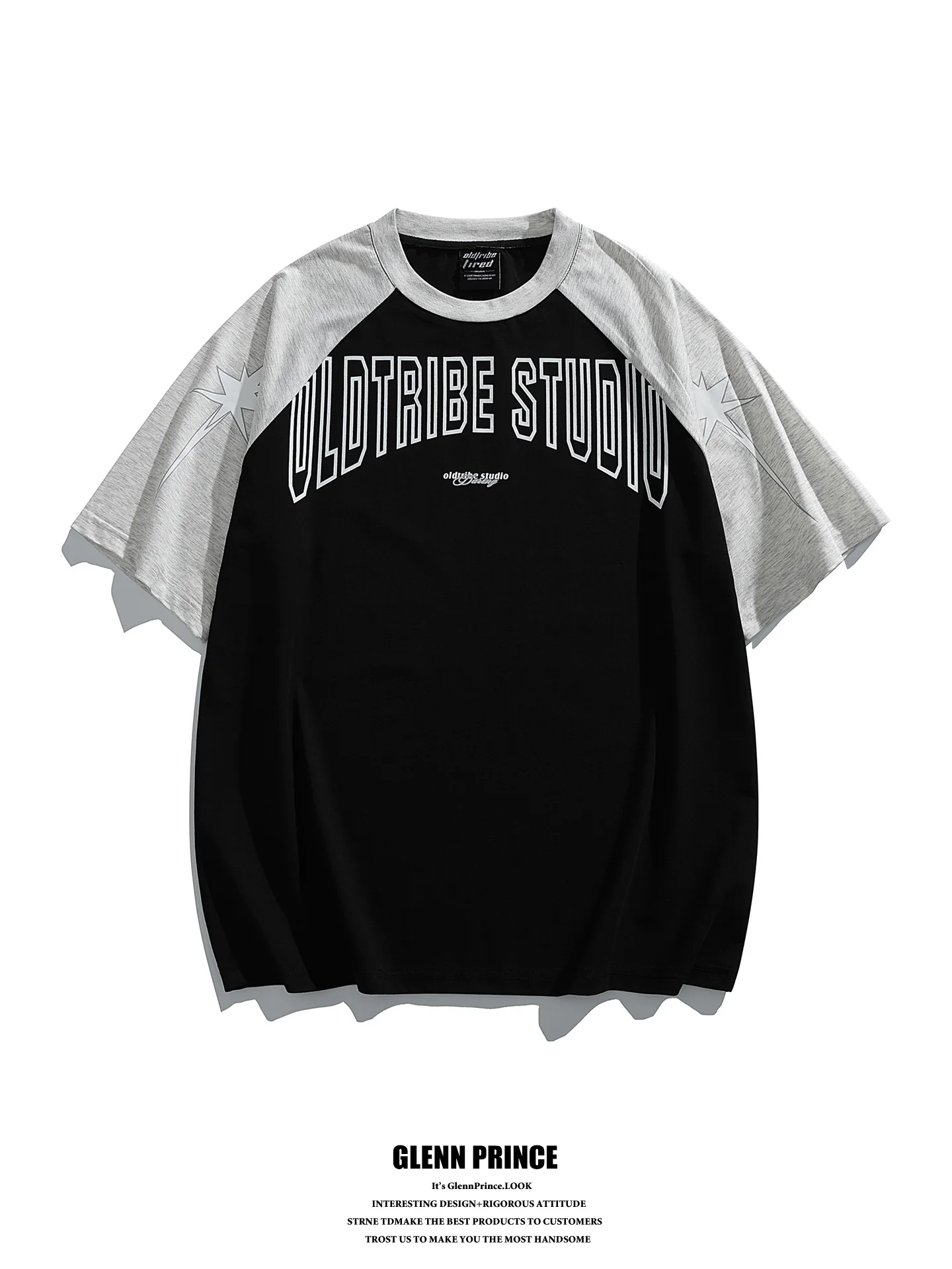 

Oversize Short Sleeve T-Shirt Men's Printed Letter Color Block GPstudio Japanese Style Casual Breathable Summer Top