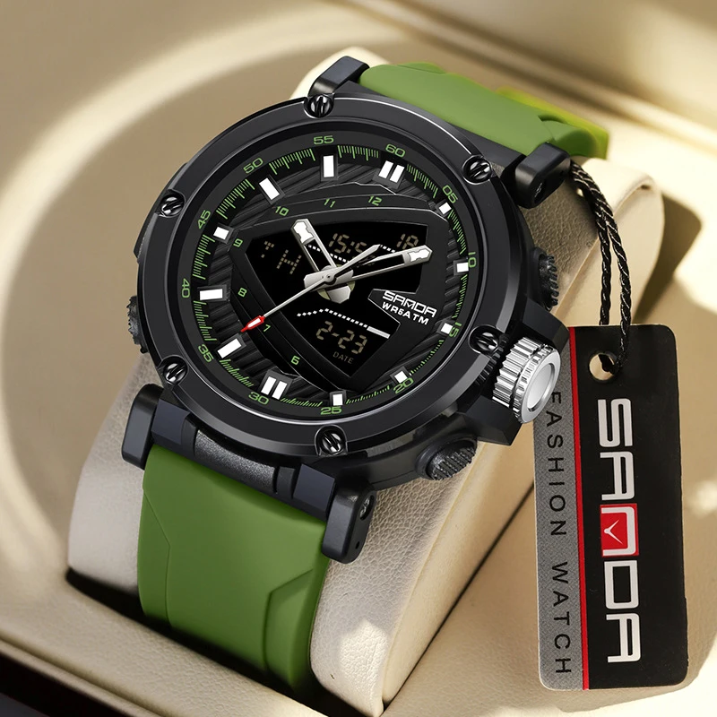 ساعة UTHAI-Men كوارتز بشاشة مزدوجة مقاومة للماء ، ساعة يد رياضية ، طالب إلكتروني ، ساعة منبه ، موضة عصرية ، ذكر