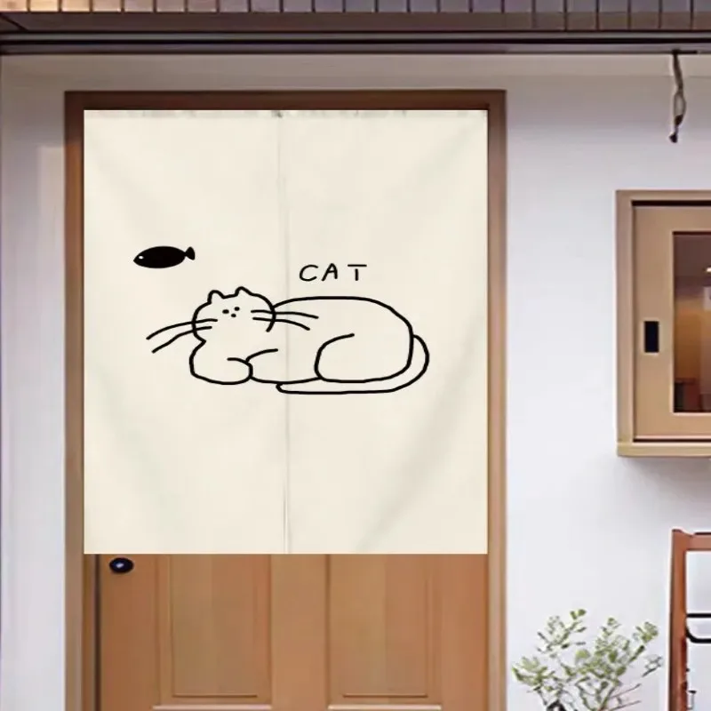 VIKAMA Minimalist Cat Print Semi-Door Curtain, a Curtain Without Holes For Partitioning, a Privacy Curtain For The Bathroom