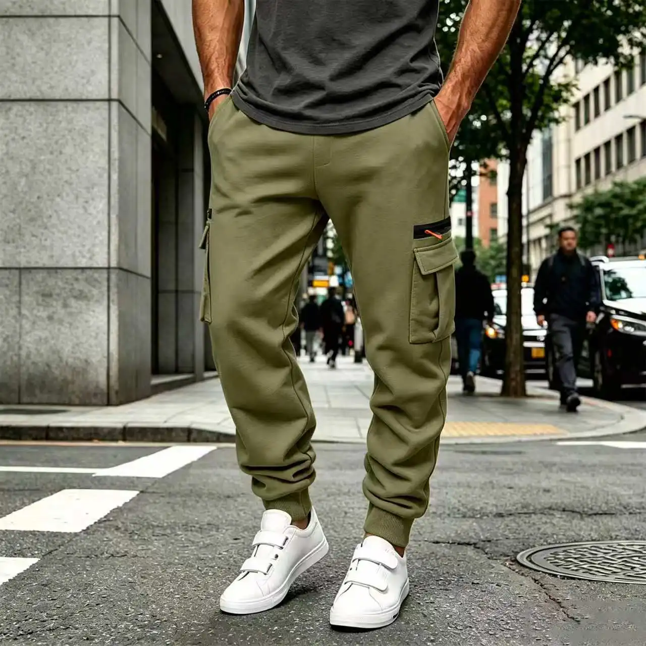 2026 New Men's sports casual trousers winter loose thick outdoor running cuff sweatpants gym American basketball training pants